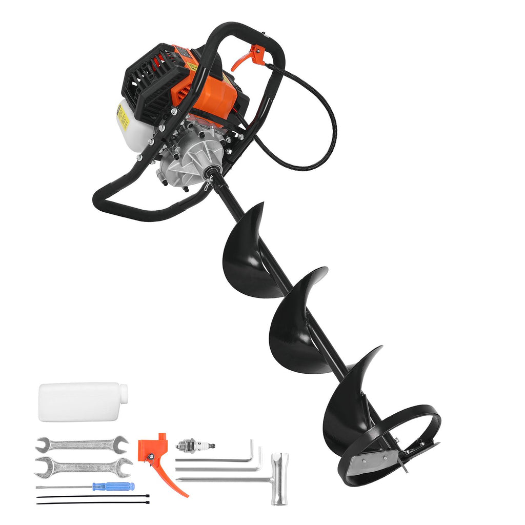 Gas Powered Ice Auger, 52CC 2-Stroke Ice Fishing Augers with 8" Steel Drill Bit, Cold-Resistant & Portable Post Hole Digger, Precise and Fast Drilling Powerhead for Winter Fishing Rescue
