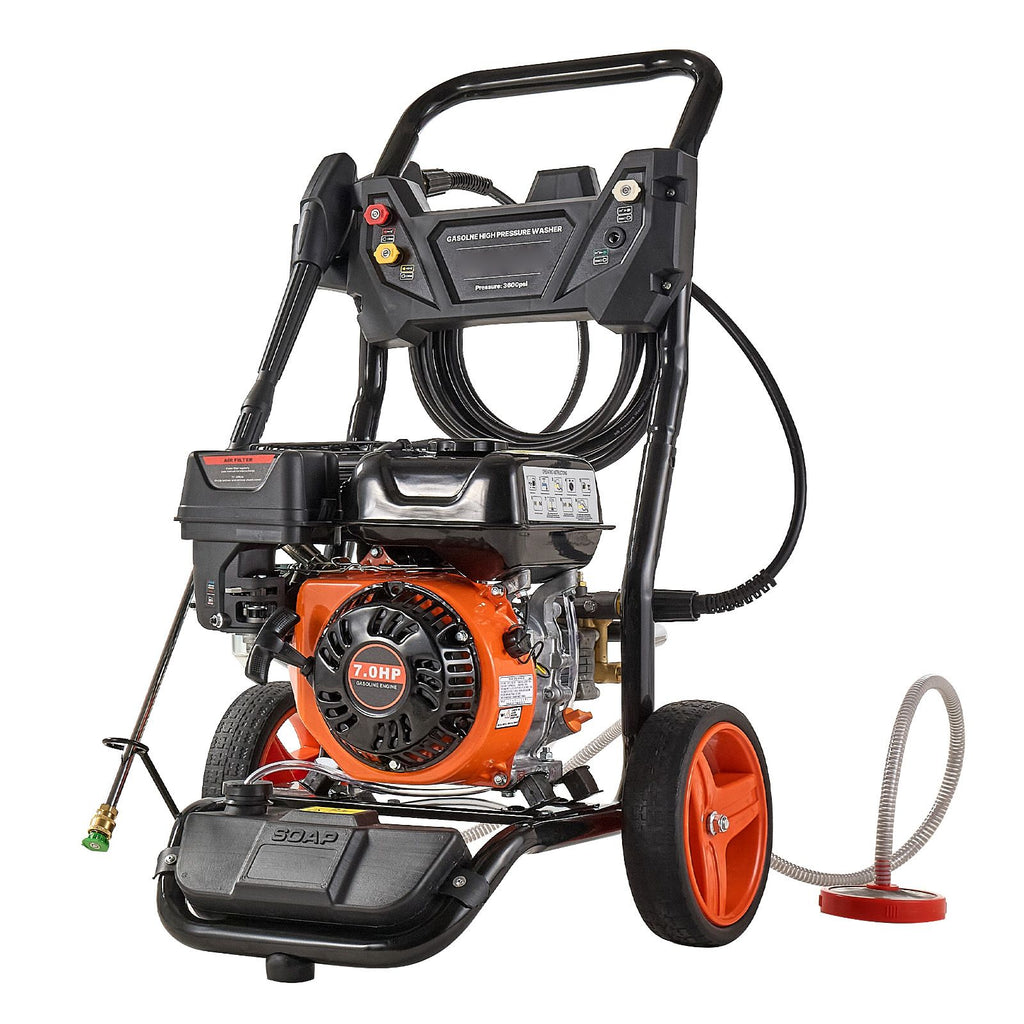 Gas Pressure Washer 3600 PSI and 2.6 Max GPM, Full Copper Pump, Spray Gun and Wand, 5 Nozzle Set, 26 ft Hose Gas Powered Pressure Washer for Cars, Fences, Driveways, Homes, Patios, Furniture