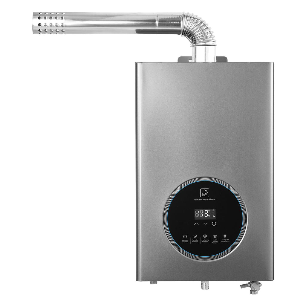 Gas Tankless Water Heater, 4.3Gal Indoor 100000 BTU Instant Hot Water Heater, Smart Temperature Control & Clear LED Display & Multiple Security Protections for Whole House,Silver Gray