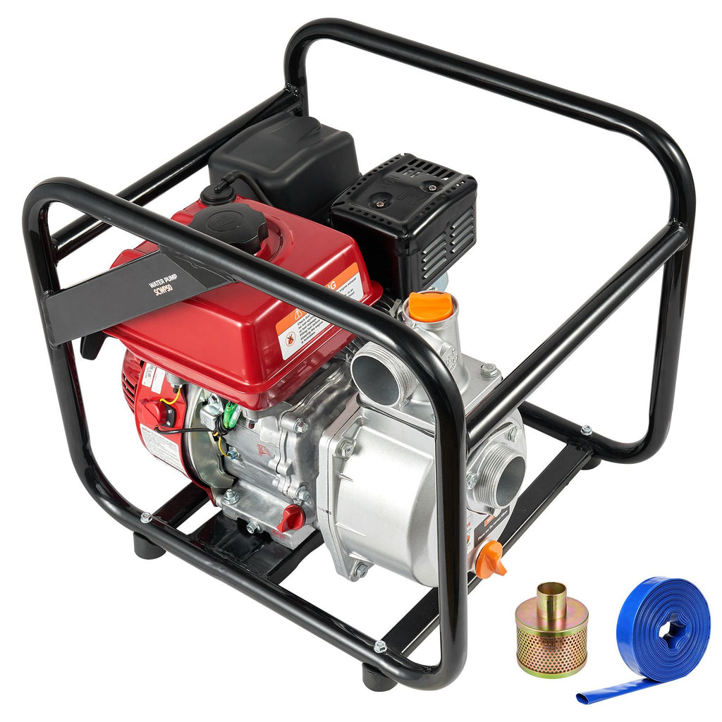 Gasoline Powered Trash Pump, 2 in/50 mm, 7HP 132GPM 4-Stroke Gasoline Engine Water Transfer Pump with 25 ft/7.62 m Outlet Hose Max 98 ft Lift 26ft Suction, Cast Iron Impeller for Irrigation Pool