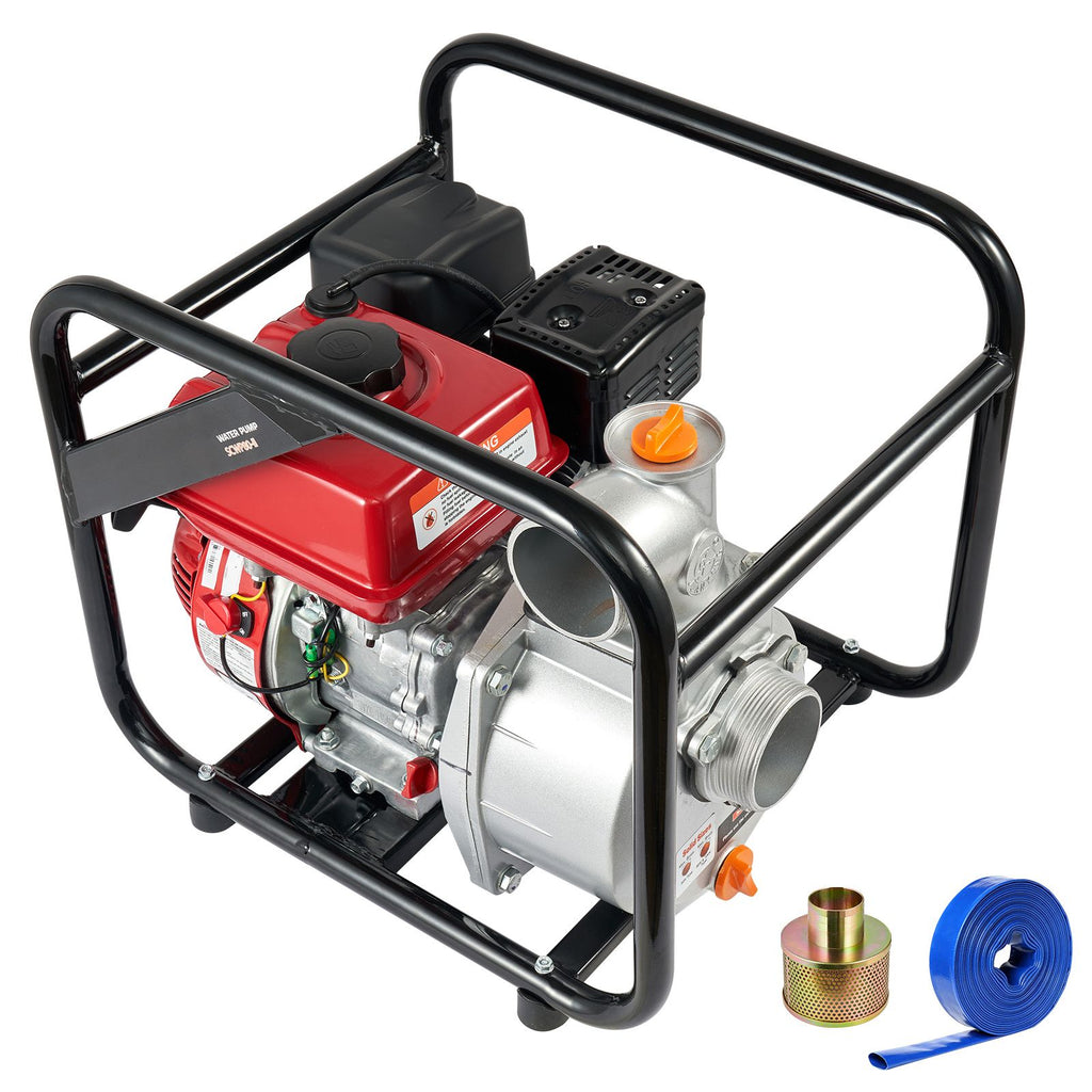 Gasoline Powered Trash Pump, 3 in/80 mm, 7HP 242GPM 4-Stroke Gasoline Engine Water Transfer Pump with 25 ft/7.62 m Outlet Hose Max 98 ft Lift 26ft Suction, Cast Iron Impeller for Irrigation Pool