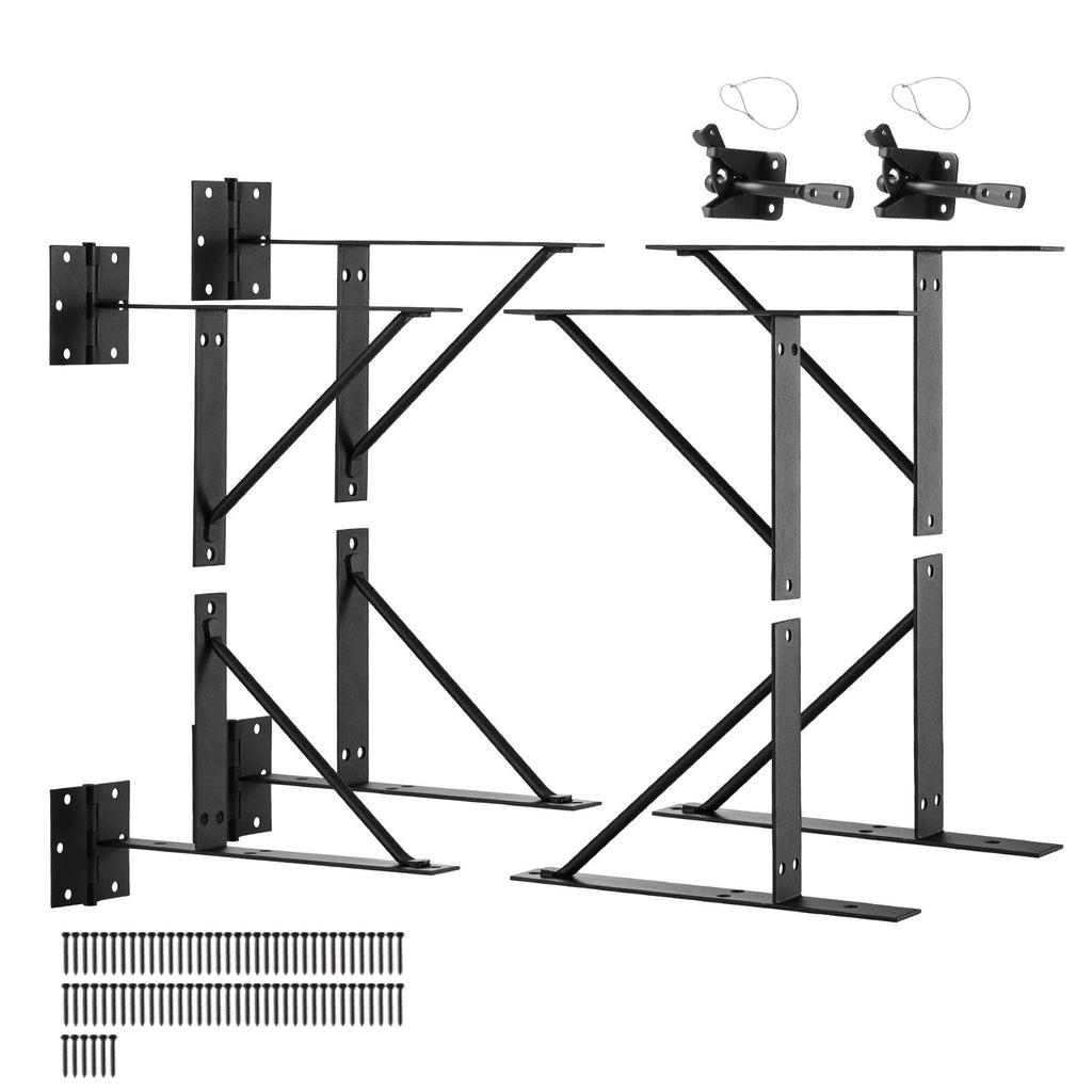 Gate Corner Brace Bracket, 2 Sets, Anti Sag Gate Frame Hardware Kit, Gate Frame Brace Bracket with Latch Lock, Screws, for Shed Doors, Corral Gates, Driveway Gates, Stable Gates, Iron, Black
