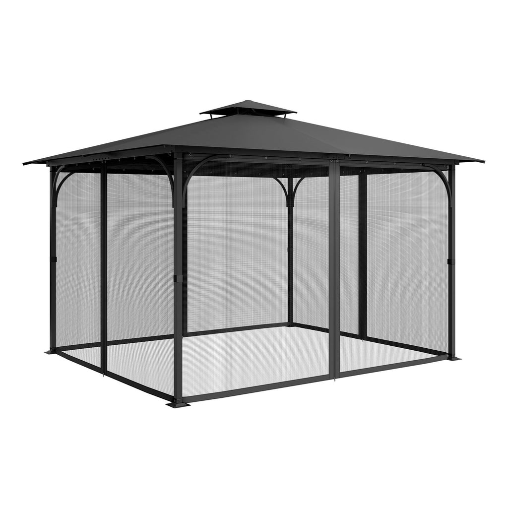 Gazebo Netting Replacement, Fit Most 10 x 13 x 6.8 FT Gazebo Curtain, Outdoor Garden Net, 4-Panel Sidewall Mesh Net, Patio Midge Netting with Double Zipper, Canopy Screen (Netting Only)