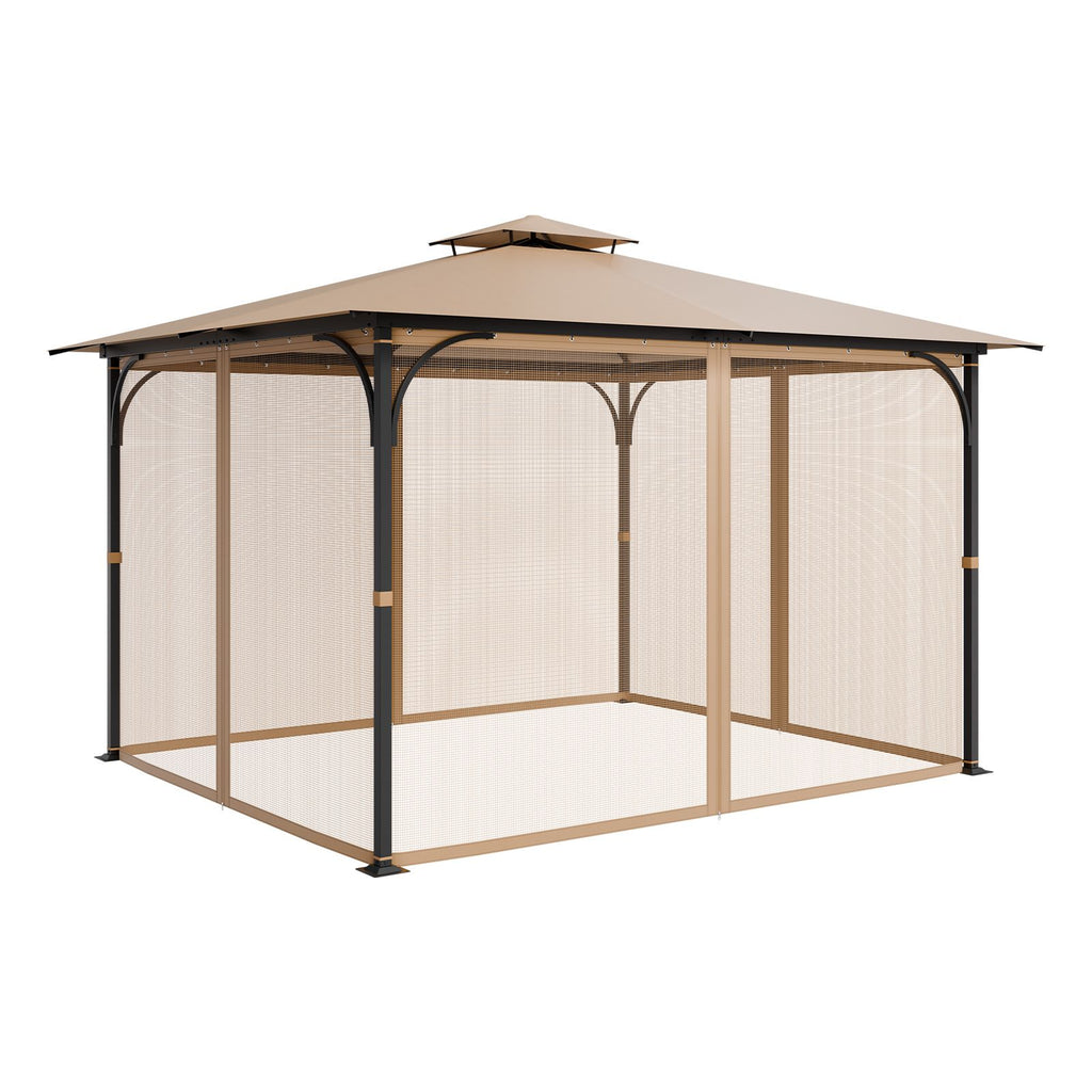 Gazebo Netting Replacement, Fit Most 10x12x7.3 FT Gazebo, Outdoor Garden Gazebo Net, 4-Panel Sidewall Mesh Gazebo Curtain, Patio Midge Netting with Double Zipper, Canopy Screen (Netting Only)