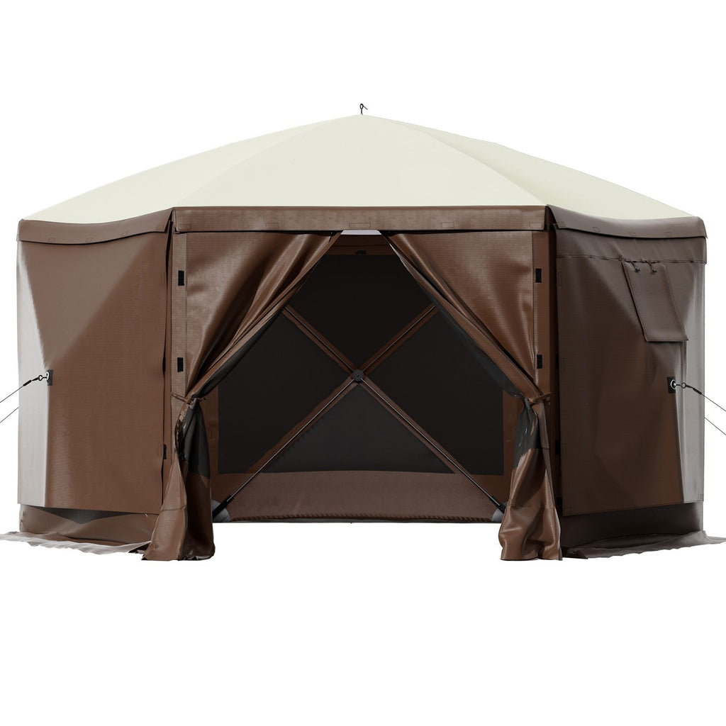 Gazebo Screen Tent, 10 x 10 ft, 6 Sided Pop-up Camping Canopy Shelter Tent with Mesh Windows, Portable Carry Bag, Ground Stakes, Large Shade Tents for Outdoor Camping, Lawn and Backyard