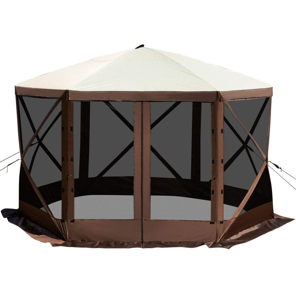 Gazebo Screen Tent, 12 x 12 ft, 6 Sided Pop-up Camping Canopy Shelter Tent with Mesh Windows, Portable Carry Bag, Ground Stakes, Large Shade Tents for Outdoor Camping, Lawn and Backyard