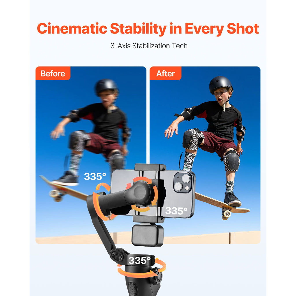 Gimbal Stabilizer for Smartphone, 3-Axis Stabilization, Phone Gimbal for Android & iPhone with Magnetic Fill Light, Face Tracking, Gesture Control, Phone Stabilizer for Video Recording Vlogging image 2