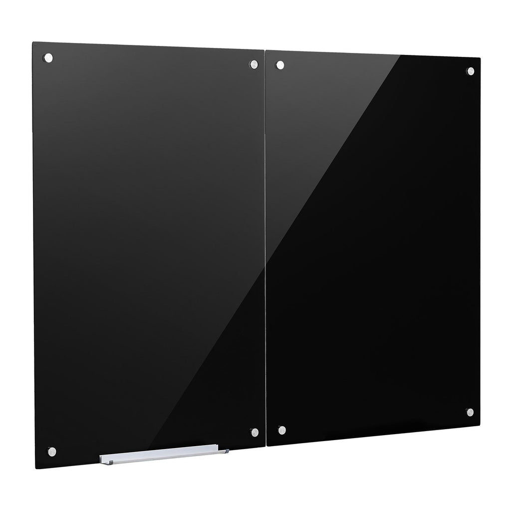 Glass Dry Erase Board 2 Pack 35.4 x 23.6 in Black Magnetic Whiteboard, Wall-Mounted, Frameless, Thick Tempered Glass, with Markers, Magnets and Eraser, for Office, School Classroom, Home Study
