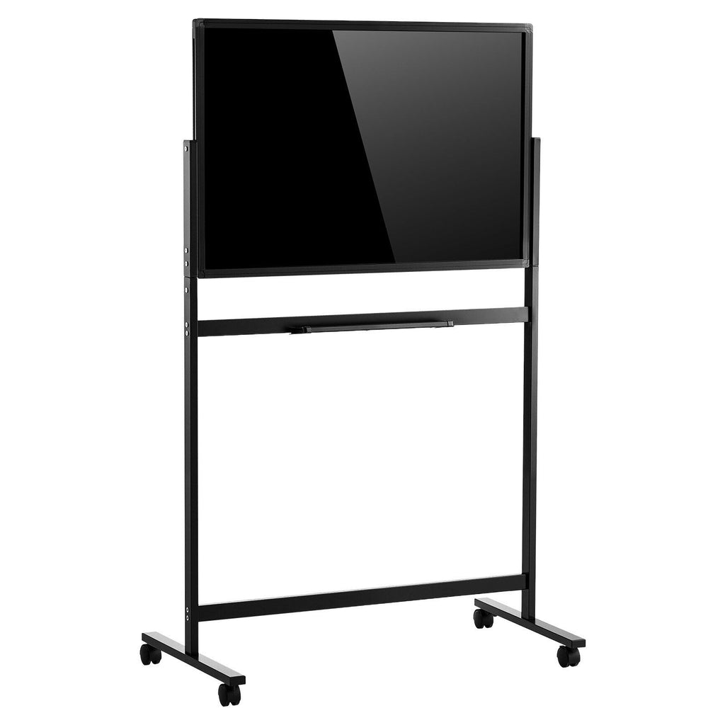 Glass Dry Erase Board 35 x 23 in Magnetic Whiteboard with Base Black, Frameless, Mobile with Stand and Wheels, Includes Markers, Magnets and Eraser, for Office, School Classroom, and Home