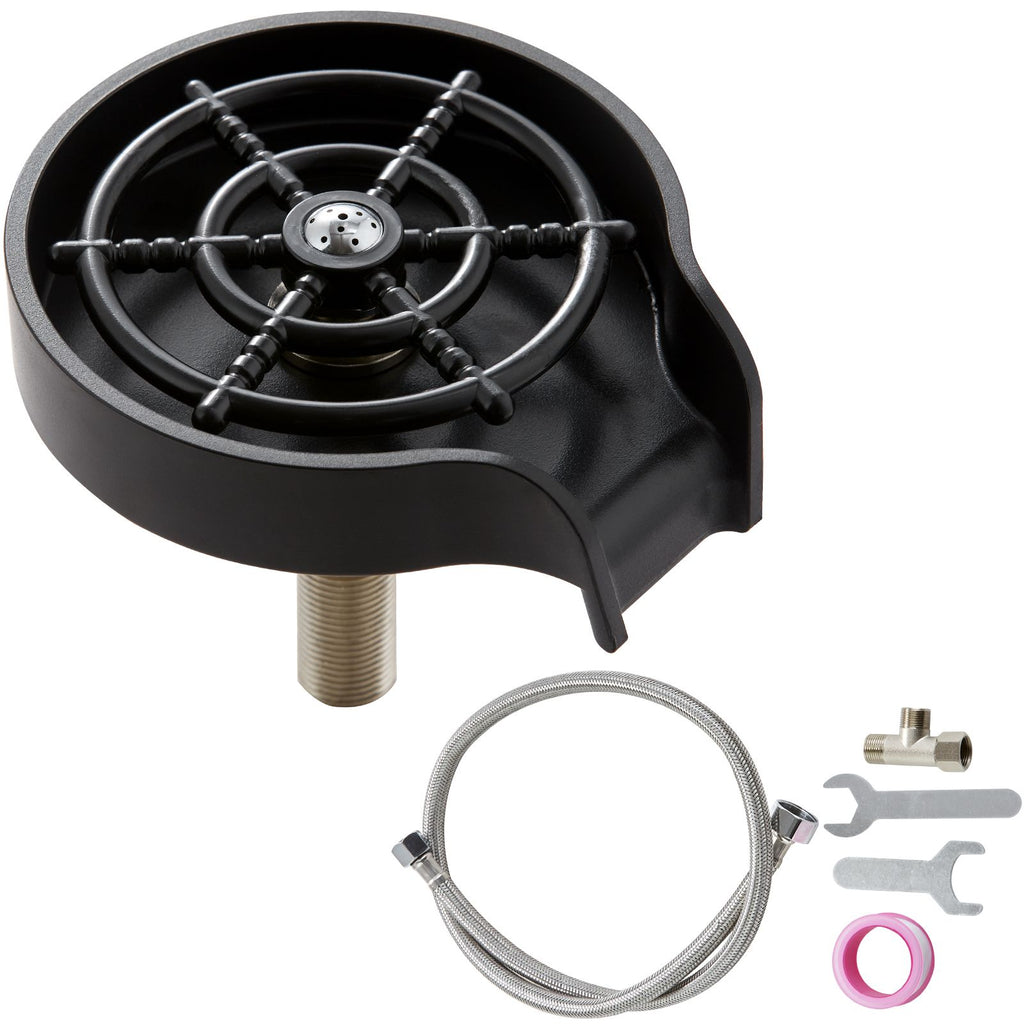 Glass Rinser, 10 Powerful Spraying Jets 360° Rotating Cup Rinser for Sink, Wearproof ABS Kitchen Sink Faucet Cup Washer & ABS Cup Holder for Baby Bottle, Glass Cup, Wine Glass (Black Base)