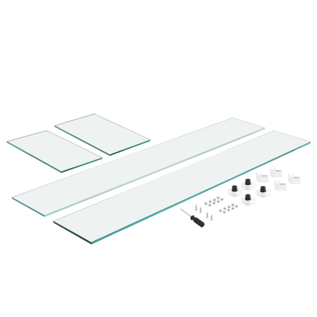 Glass Wind Guard for Rectangular Fire Pit Table 30 x 14 x 7.5 Inch, 0.31 inch Thick and Sturdy Tempered Glass Panel with Hard Aluminum Corner Bracket & Rubber Feet, Easy to Assemble