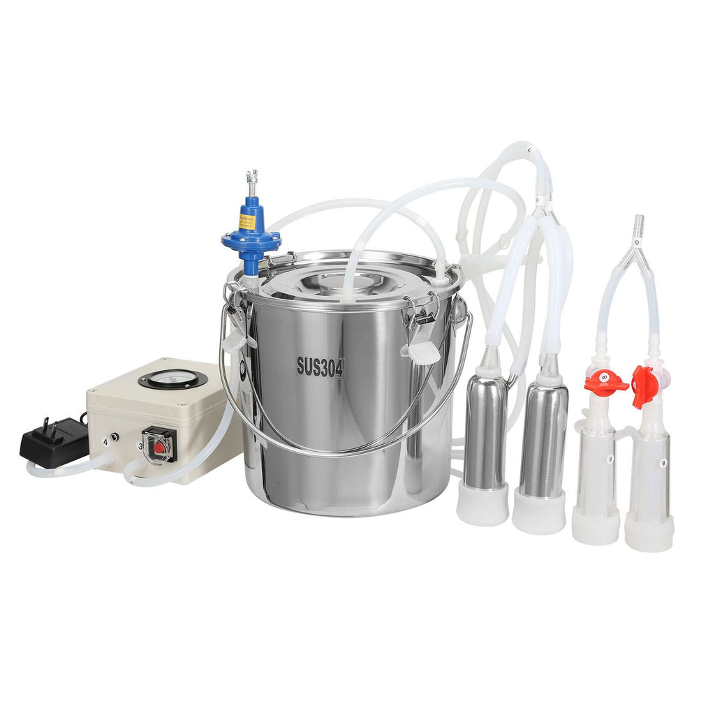 Goat Milking Machine, 12 L 304 Stainless Steel Bucket, Electric Automatic Pulsation Vacuum Milker, Portable Milker with Food-grade Silicone Cups and Tubes, Adjustable Suction for Cows and Sheep