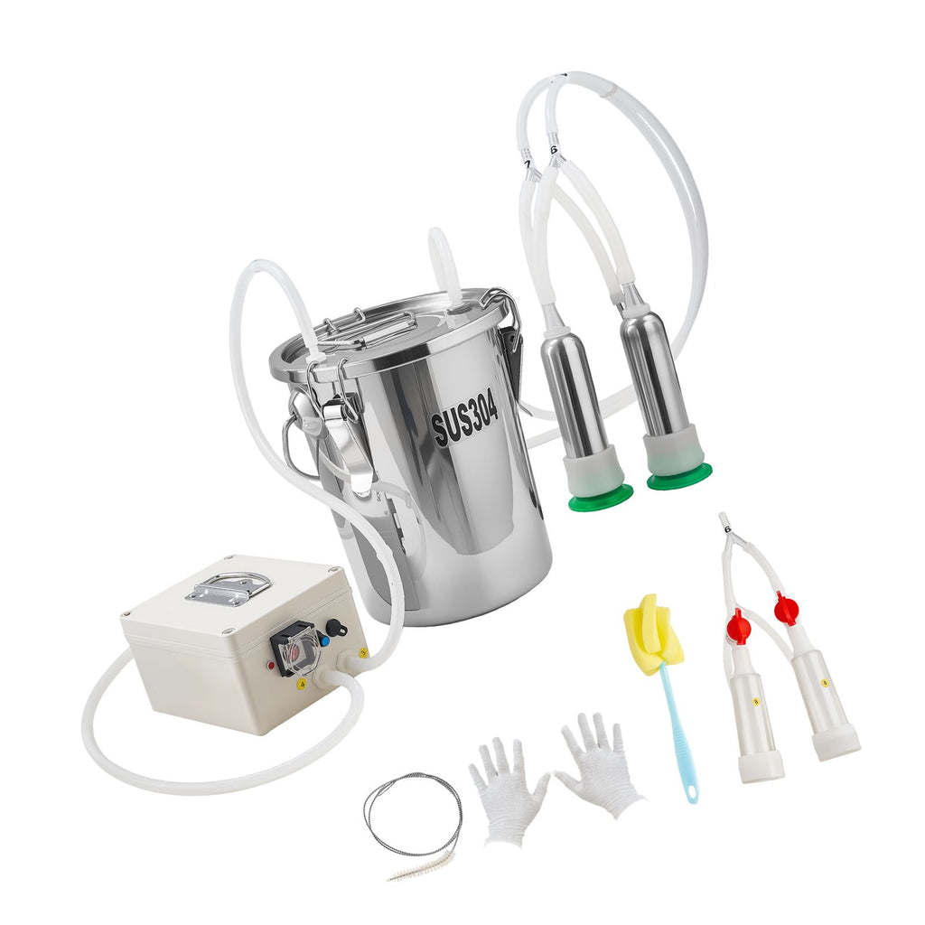 Goat Milking Machine, 1.8 Gal / 7 L Food-Grade Stainless Steel Bucket, 4 Teat Cups for Cows and Goats, with 8000 mAh Rechargeable Battery, Electric Pulsation Milking Machine Portable Milker