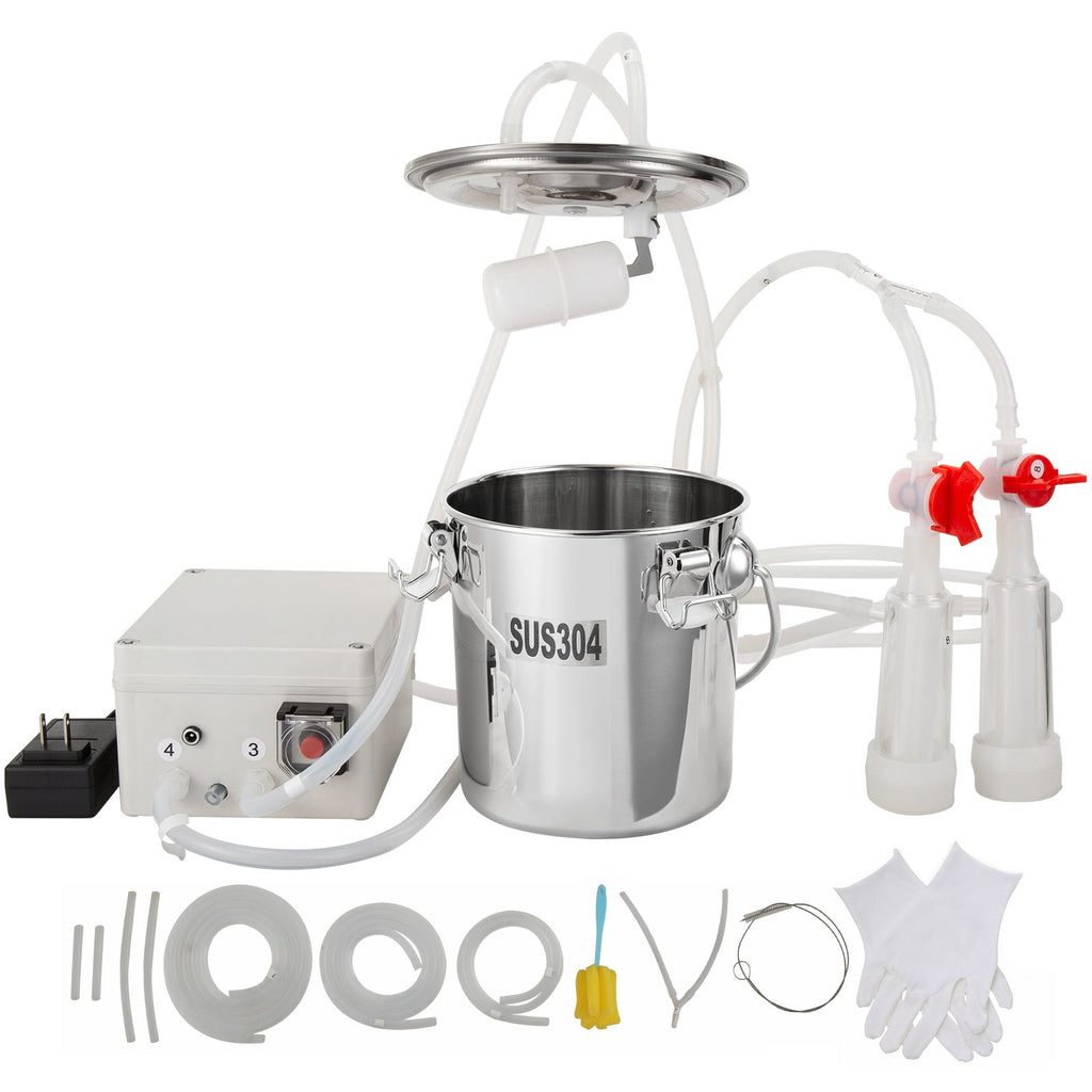 Goat Milking Machine, 3 L 304 Stainless Steel Bucket, Electric Automatic Pulsation Vacuum Milker, Portable Milker with Food-grade Silicone Cups and Tubes, Suction for Sheep