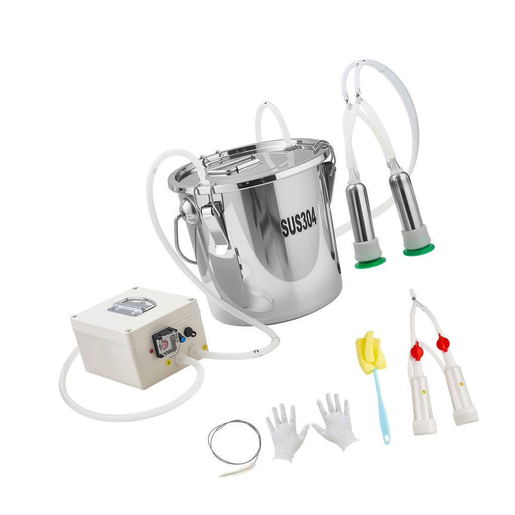 Goat Milking Machine, 3.2 Gal / 12 L Food-Grade Stainless Steel Bucket, 4 Teat Cups for Cows and Goats, with 8000 mAh Rechargeable Battery, Electric Pulsation Milking Machine Portable Milker