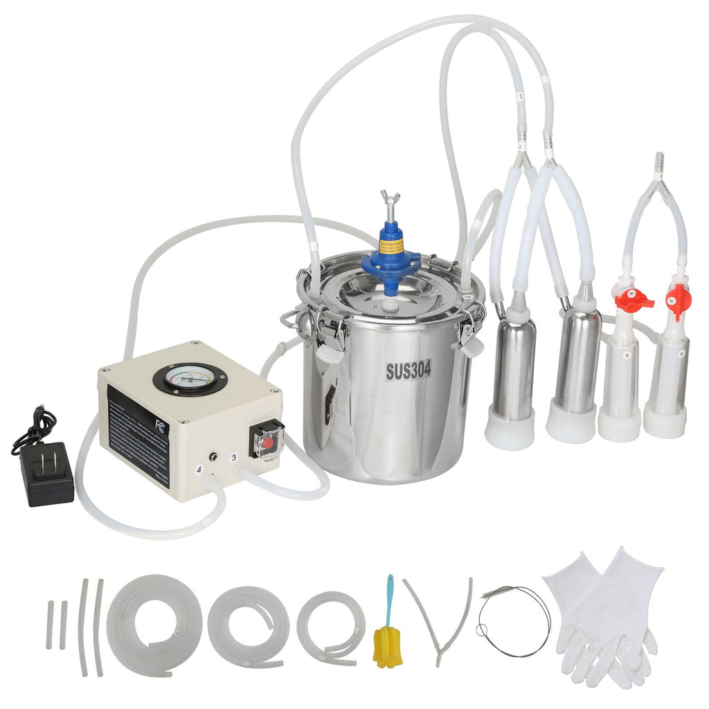 Goat Milking Machine, 6 L 304 Stainless Steel Bucket, Electric Automatic Pulsation Vacuum Milker, Portable Milker with Food-grade Silicone Cups and Tubes, Adjustable Suction for Cows and Sheep