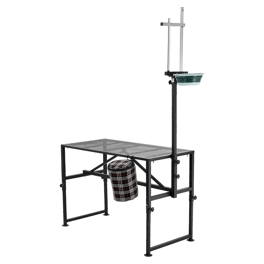 Goat Milking Stand, 600 lbs Heavy Duty Goat Stand with Feed Bin, Adjustable Headpiece & Tool Basket, Stanchion for Grooming & Hoof Trimming, Metal Livestock Platform for Sheep, 47" x 23", Black