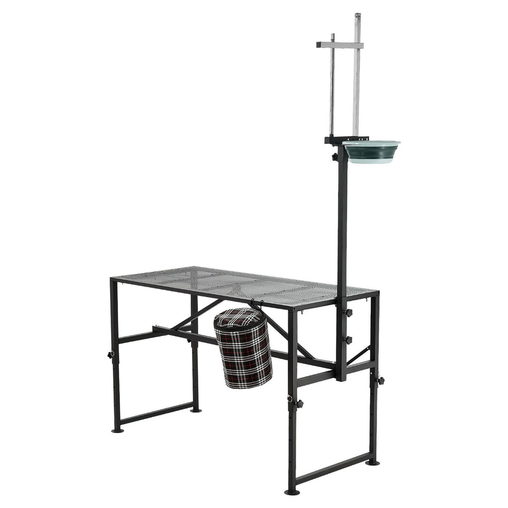 Goat Milking Stand, 600 lbs Heavy Duty Goat Stand with Feed Bin, Adjustable Headpiece & Tool Basket, Stanchion for Grooming & Hoof Trimming, Metal Livestock Platform for Sheep, 51" x 23", Black