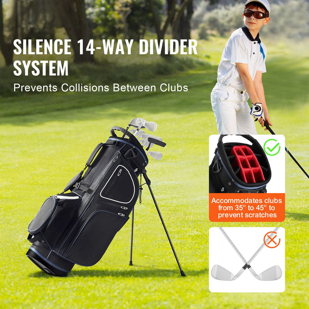 Golf Cart Bag with 14 Way Organizer Divider Top, 35' 11 Pockets Premium Cart Bag with Stand, Durable Golf Bags with Handles & Dust Cover & Detachable Dual Strap for Men & Women, Black White image 2