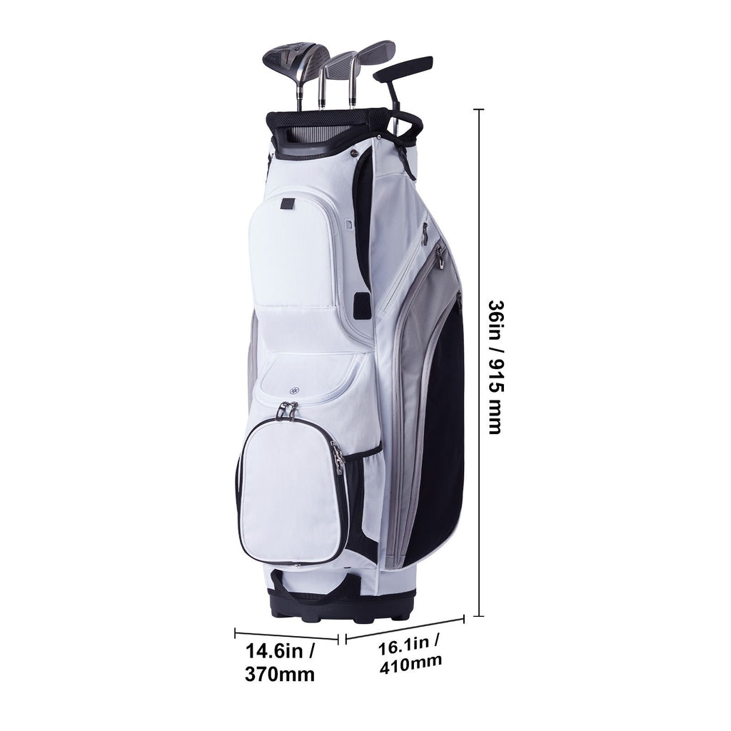 Golf Cart Bag with 14 Way Organizer Divider Top, 36' 13 Pockets Premium Nylon Cart Bag, Durable Golf Bags with Handles & Dust Cover & Detachable Straps for Men & Women, White Color-Block image 2