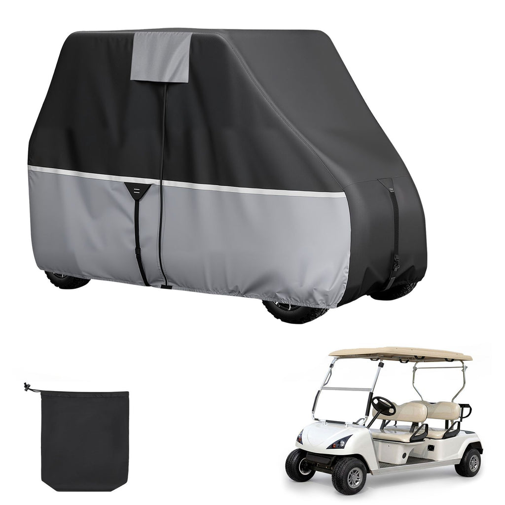 Golf Cart Cover, Full Coverage 2+2/4 Passenger Golf Cart, 420D Waterproof Oxford Fabric Club Car Cover Fits Most Carts Club Car, Yamaha, EZGO, Honda, Silver-Coated Layer & Three Zipper Doors