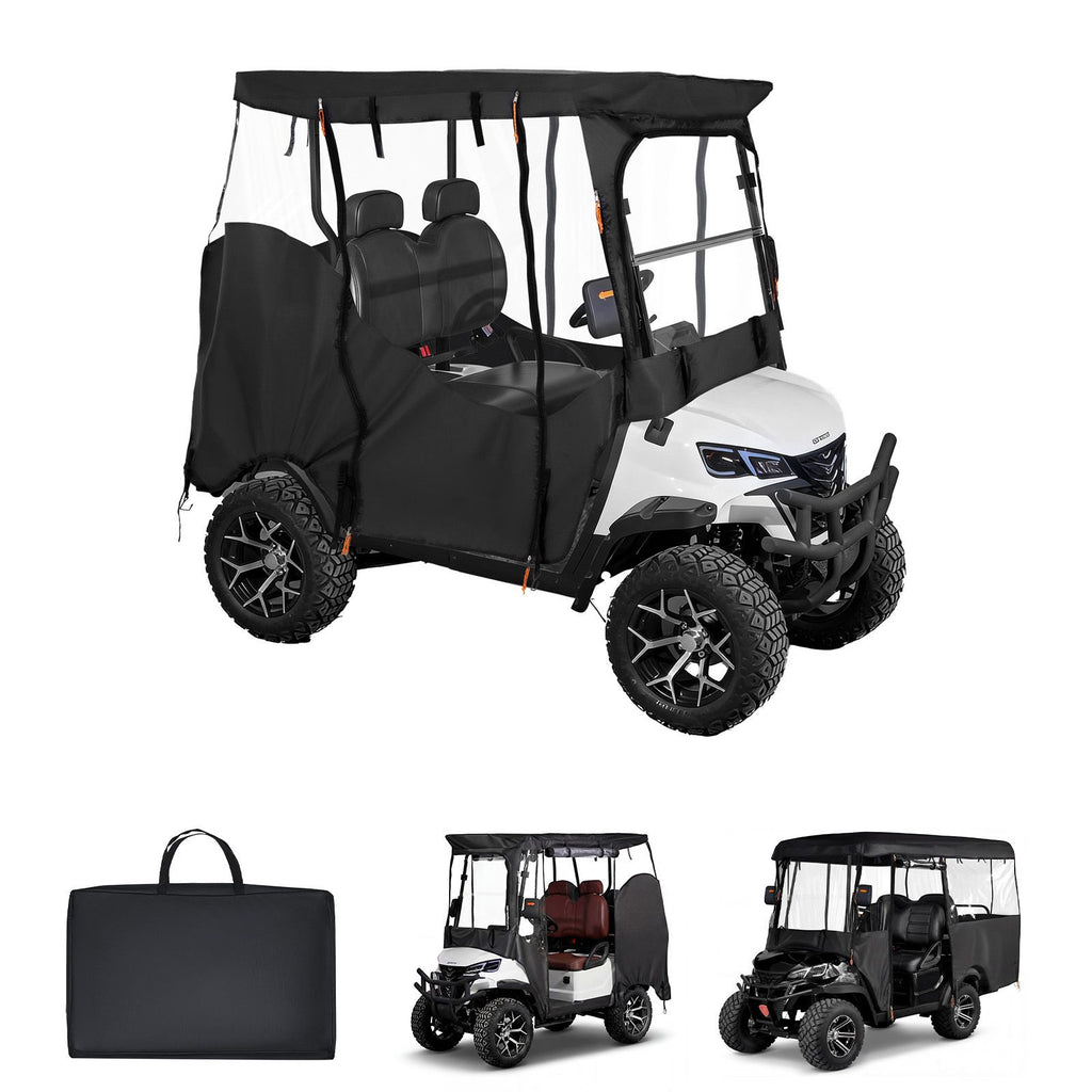 Golf Cart Cover, Visible Full-Enclosure 2&2+2 Passenger Golf Cart, 420D Waterproof Oxford Fabric Club Car Cover Fits Most Carts Club Car, Yamaha, EZGO, Honda, PVC Coating & Windproof Hook Design