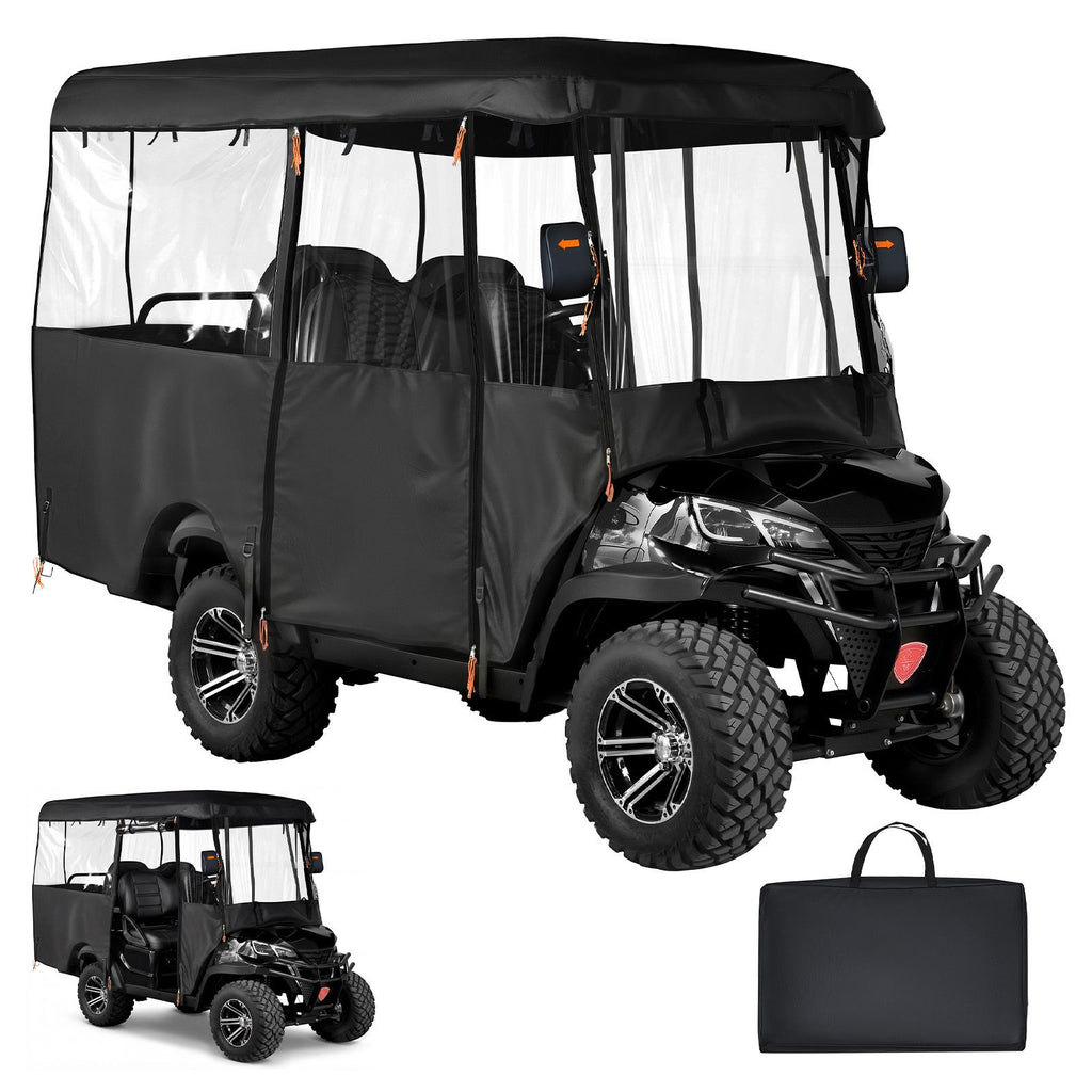 Golf Cart Cover, Visible Full-Enclosure 2+2/4 Passenger Golf Cart, 420D Waterproof Oxford Fabric Club Car Cover Fits Most Carts Club Car, Yamaha, EZGO, Honda, PVC Coating & Windproof Hook Design