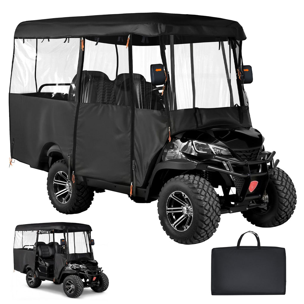 Golf Cart Cover, Visible Full-Enclosure 2+2/4 Passenger Golf Cart, 420D Waterproof Oxford Fabric Club Car Cover Fits Most Carts Club Car, Yamaha, EZGO, Honda, PVC Coating & Windproof Hook Design
