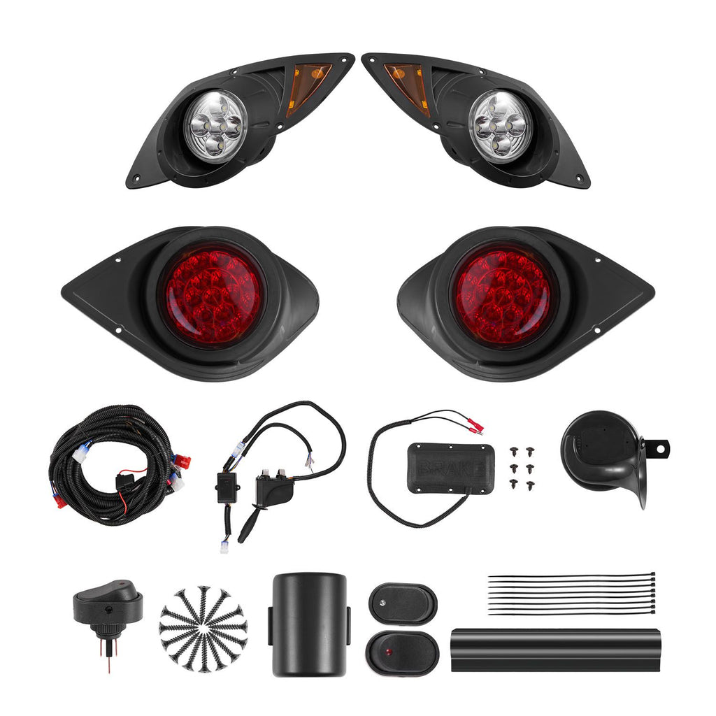 Golf Cart Light Kit, 12 Volt, Street Legal LED Headlight and Taillight Kit with Wiring Harness, Turn Signals, Hazard Light, Switch Horn, Brake Pad, Zip Ties, ABS Housing, for Yamaha G29 2007-Up