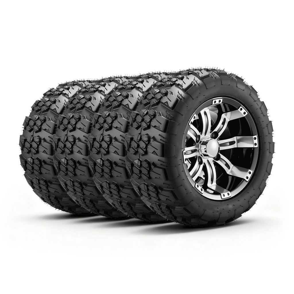 Golf Cart Wheels, 12" 20x10-12 Black Aluminum Alloy Golf Cart Tires and Wheels Combo (Set of 4) Fit Club Car, EZGO, Yamaha, 4 Ply Rubber 4-Lug Lawn Mower Tires & Rims, 800 lbs Load, All-Terrain