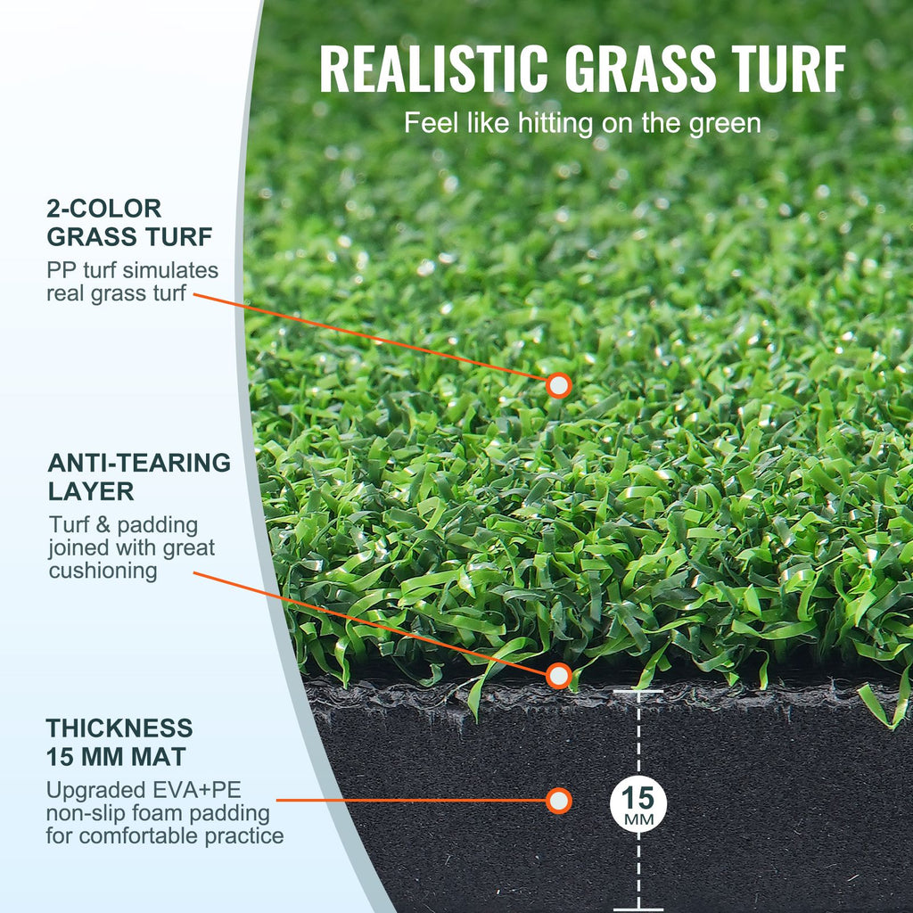 Golf Hitting Mat, 5x5ft Artificial Turf Golf Hitting Mat, Thickened Golf Hitting Training Aids with 3 Rubber Tees, Golf Practice Hitting Mat for Backyard Driving Indoor Outdoor Training image 2
