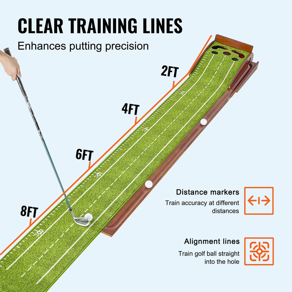 Golf Putting Mat, 5 Hole Indoor Golf Putting Green, Wrinkle-Free Golf Training Aid, Mini Golf Set with Auto-Ball Return, Alignment Guide, 3 Ball, Wood Base, Game Practice Gift for Home Offic