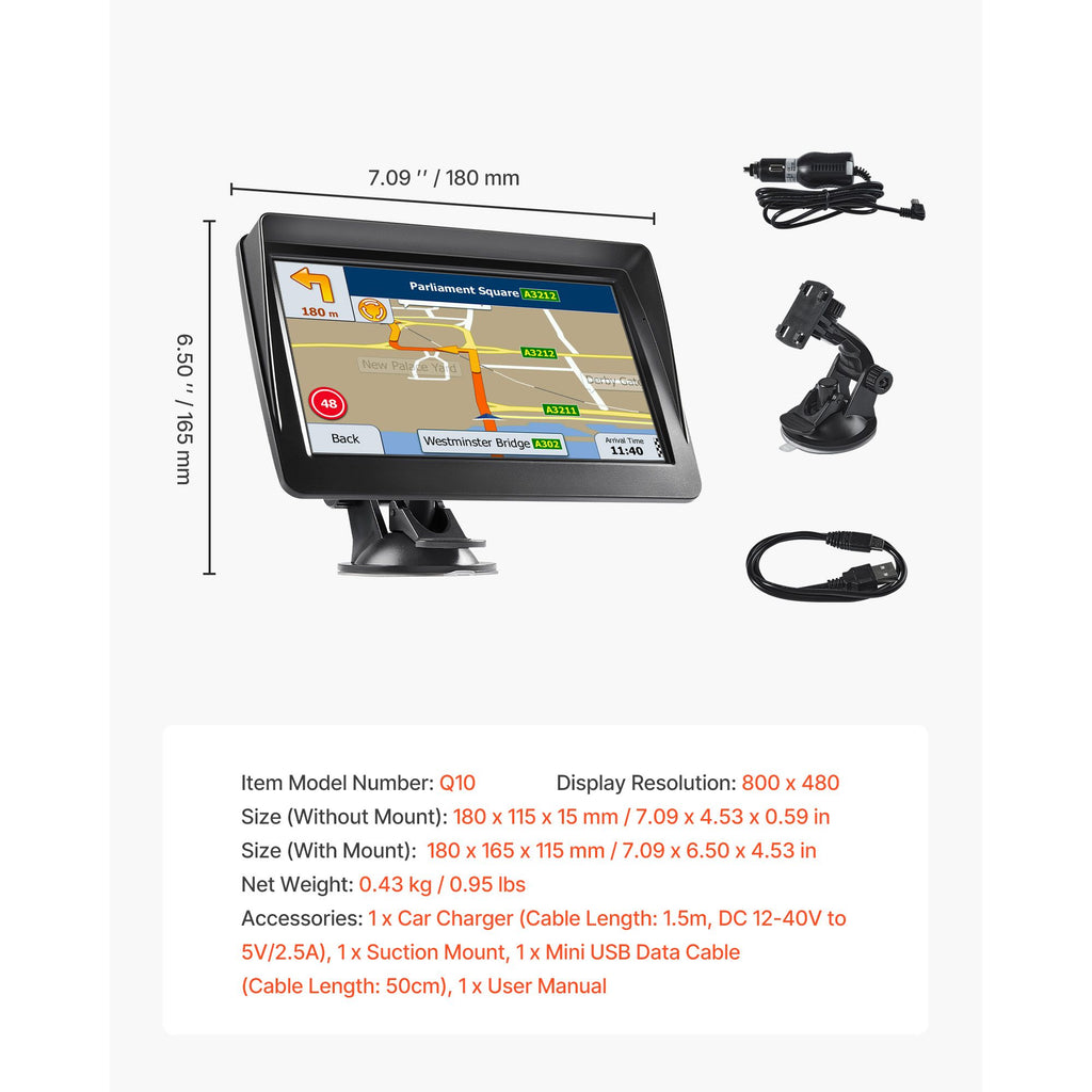 GPS Navigator for Car, 7 inch Touch Screen 8GB GPS Navigation System with Lifetime Map Updates, Voice Turn-by-Turn Guidance, Speed and Red Light Warning, Custom Truck Routing, for Car Truck RV