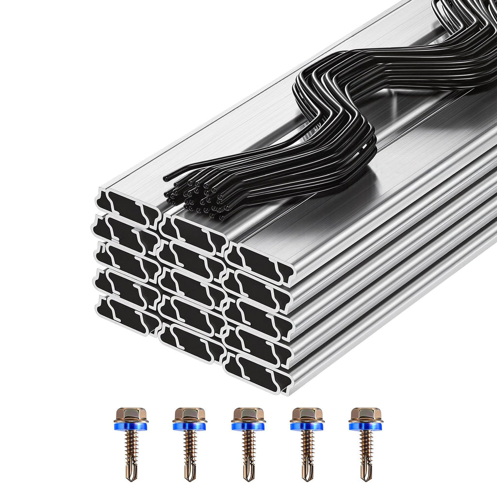 Greenhouse Spring Wire and Lock Channel, 30 Packs 6.56 ft PVC-Coated Wiggle Wire & Aluminum Alloy Channel Bundle Kit with Included Screws, 0.05 in Thickened, Poly Film & Shade Cloth Attachments