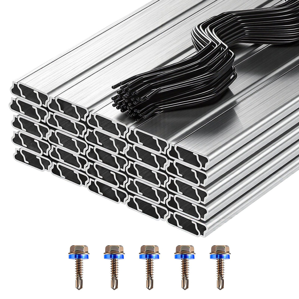 Greenhouse Spring Wire and Lock Channel, 50 Packs 6.56 ft PVC-Coated Wiggle Wire & Aluminum Alloy Channel Bundle Kit with Included Screws, 0.05 in Thickened, Poly Film & Shade Cloth Attachments