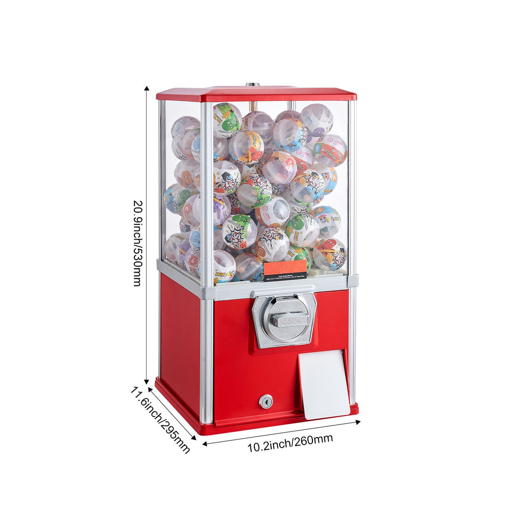 Gumball Machine for Kids, 21" Height Home Vending Machine, PS Bouncy Balls Dispenser, Hold 180 Capsule Toys, Rectangle Bubble Gum Machine for Game Stores, Coin Operated Gumball Bank, Red image 2