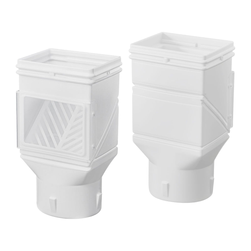 Gutter Downspouts, Downspout Diverter Rainwater Collection System Fits for 2x3 or 3x4 Inch Standard Inlet and Φ4inch Outlet, Flexible Rain Water Barrel Kit with Mesh Screen & Transparent, White