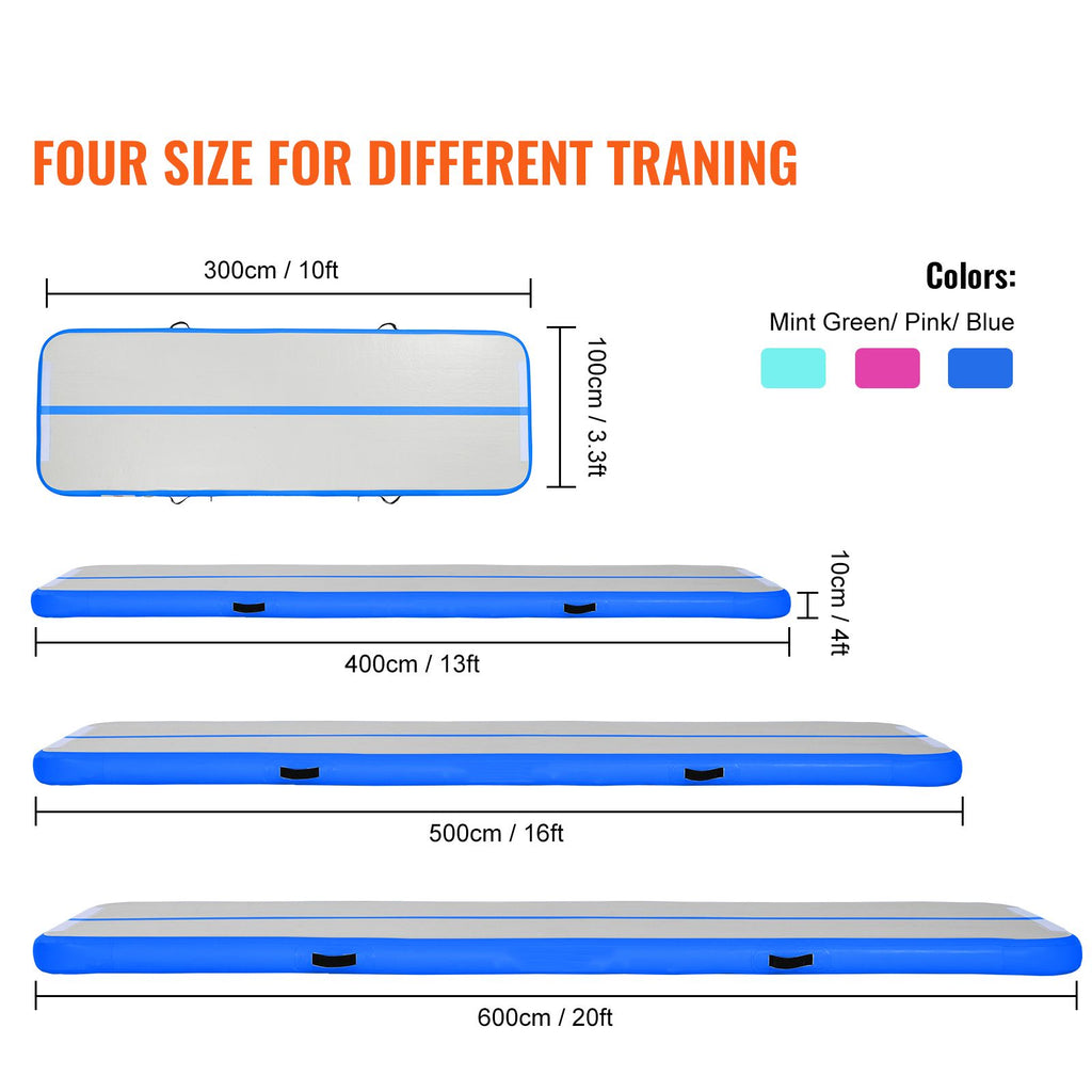 Gymnastics Air Mat, 4 inch Thickness Inflatable Gymnastics Tumbling Mat, Tumble Track with Electric Pump, Training Mats for Home Use/Gym/Yoga/Cheerleading/Beach/Park/Water, 16 ft, Blue image 2