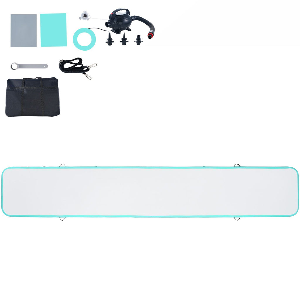 Gymnastics Air Mat, 4 inch Thickness Inflatable Gymnastics Tumbling Mat, Tumble Track with Electric Pump, Training Mats for Home Use/Gym/Yoga/Cheerleading/Beach/Park/Water, 20 ft, Mint Green