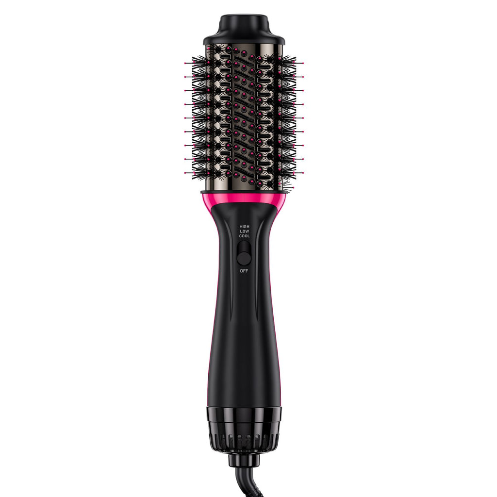 Hair Blow Dryer Brush, 4 in 1 Ionic Hair Dryer Styler and Volumizer with Electroplated Titanium & 2.56" Ceramic Coating Oval Barrel, 3-Temp Hot Air Styling Brush for Drying Straightening Curling