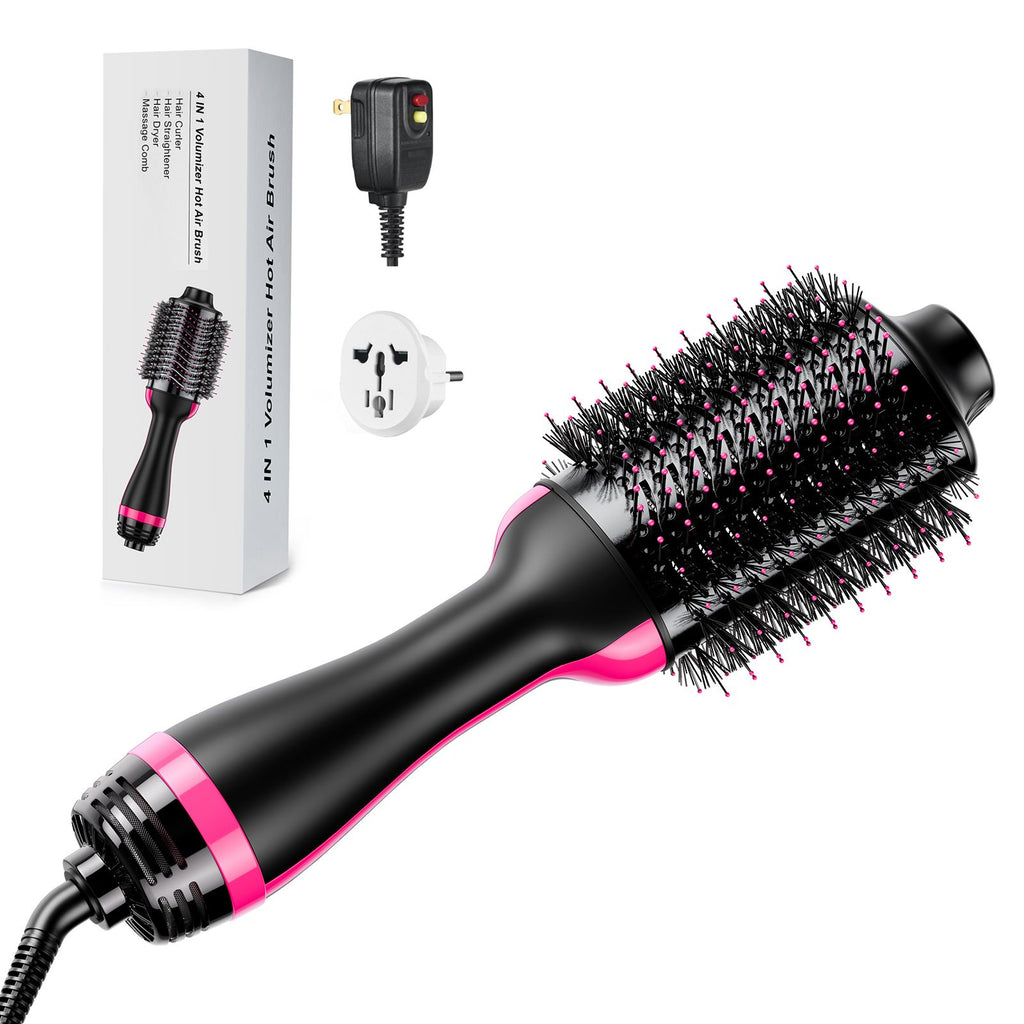 Hair Blow Dryer Brush, 4 in 1 Ionic Hair Styler and Volumizer with Electroplated Titanium & 2.95" Ceramic Coating Oval Barrel, Dual Voltage 110V/240V Hot Air Styling Brush for Salon Home Travel