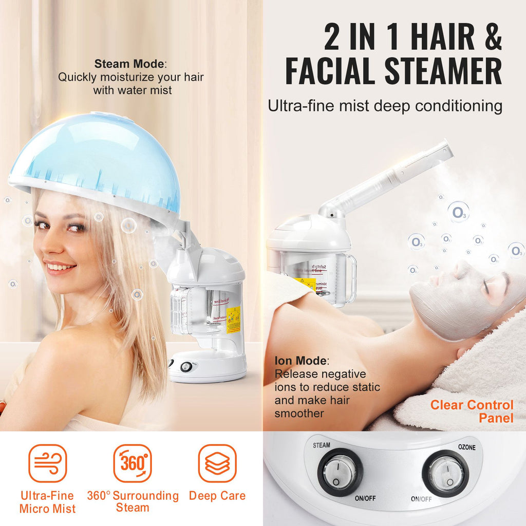Hair Steamer, 2-in-1 Professional Hair & Facial Steamer with Detachable Bonnet Hood, Nano Ionic & UV Ozone Face Steamer with 360° Rotatable Sprayer for Salon Spa Home Beauty image 2