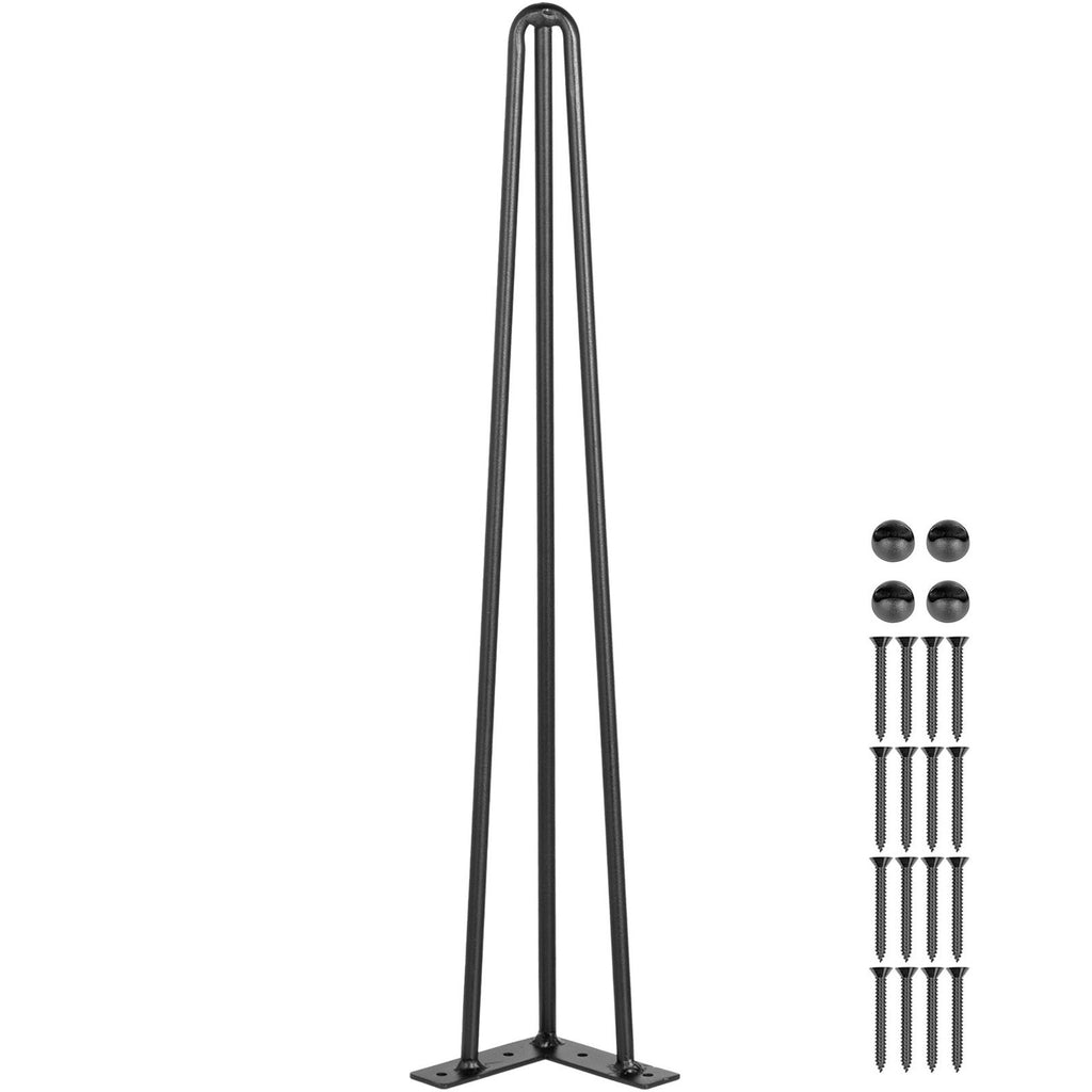 Hairpin Table Legs 26\" Black Set of 4 Desk Legs 880lbs Load Capacity (Each 220lbs) Hairpin Desk Legs 3 Rods for Bench Desk Dining End Table Chairs Carbon Steel DIY Heavy Duty Furniture Legs