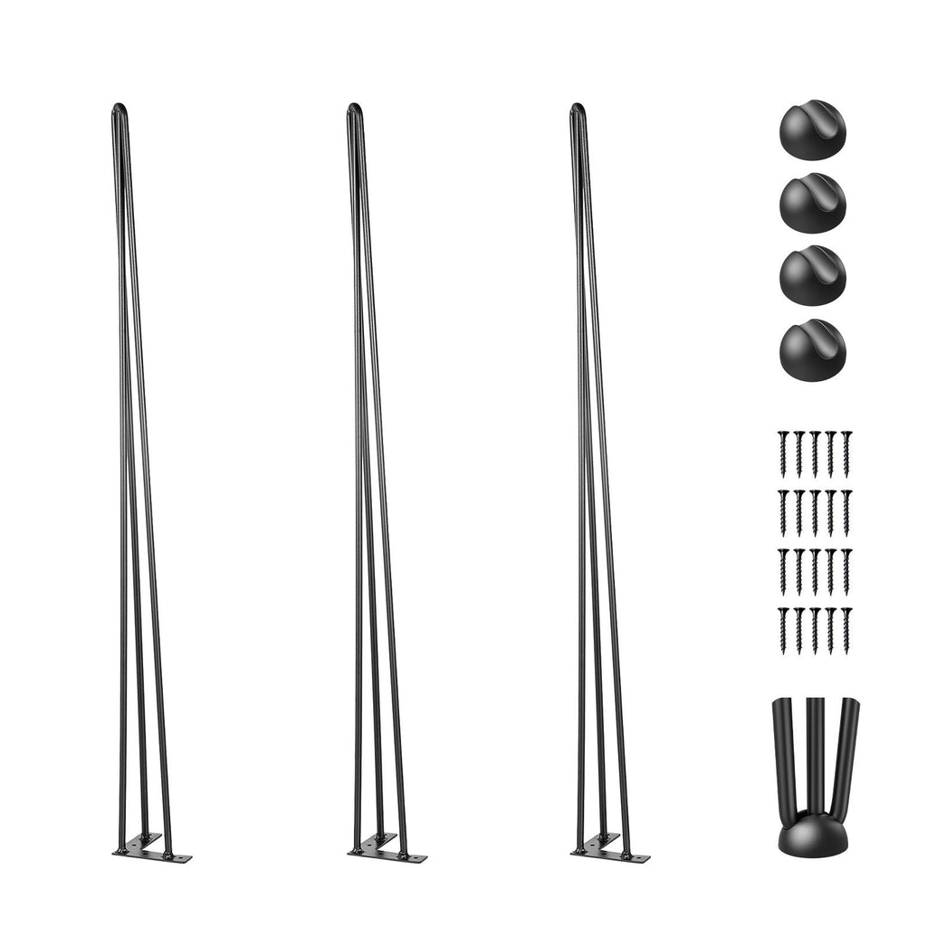 Hairpin Table Legs 34\" Black Set of 4 Desk Legs 880lbs Load Capacity (Each 220lbs) Hairpin Desk Legs 3 Rods for Bench Desk Dining End Table Chairs Carbon Steel DIY Heavy Duty Furniture Legs