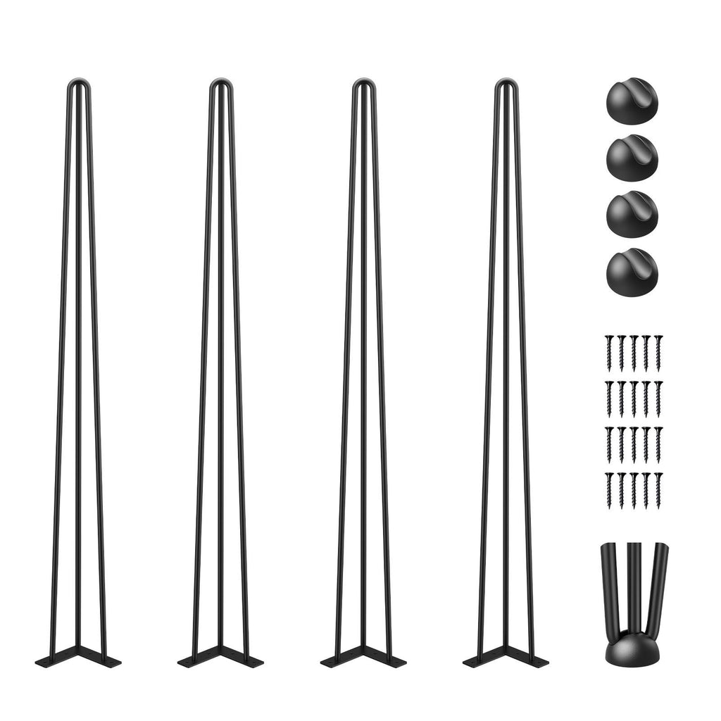 Hairpin Table Legs 40\" Black Set of 4 Desk Legs 880lbs Load Capacity (Each 220lbs) Hairpin Desk Legs 3 Rods for Bench Desk Dining End Table Chairs Carbon Steel DIY Heavy Duty Furniture Legs