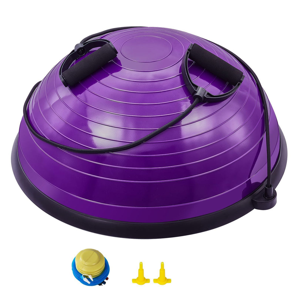 Half Exercise Ball Trainer, 23 inch Balance Ball Trainer, 660lbs Stability Ball, Yoga Ball with Resistance Bands & Foot Pump, Strength Fitness Ball for Home Gym, Full Body Workout, Purple image 2