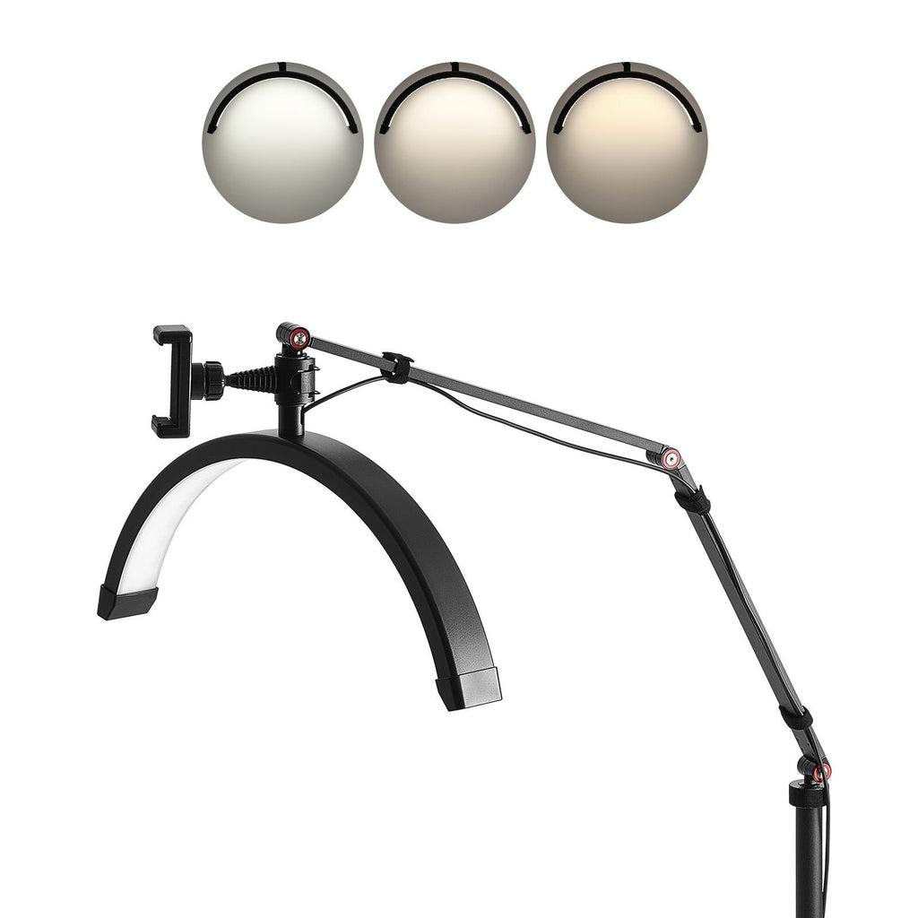 Half Moon Light for Esthetician, 2 in 1 LED Floor and Desk Lamp Lash Light for Eyelash Extensions, Arched Eyelash Lamp with Phone Holder, Remote Control, for Beauty, Skincare, Eyebrows, Tattoo