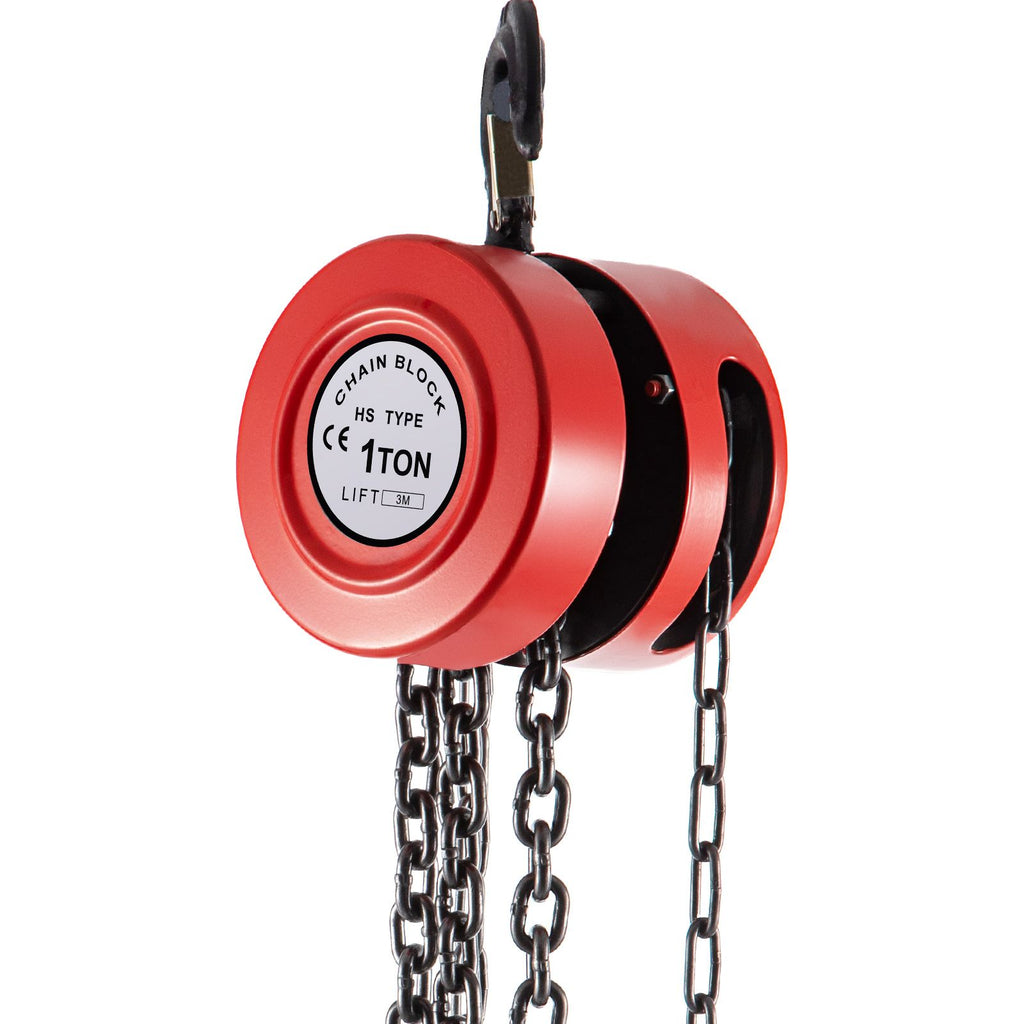 Hand Chain Hoist, 2200 lbs /1 Ton Capacity Chain Block, 10ft/3m Lift Manual Hand Chain Block, Manual Hoist with Industrial-Grade Steel Construction for Lifting Good in Transport & Workshop, Red