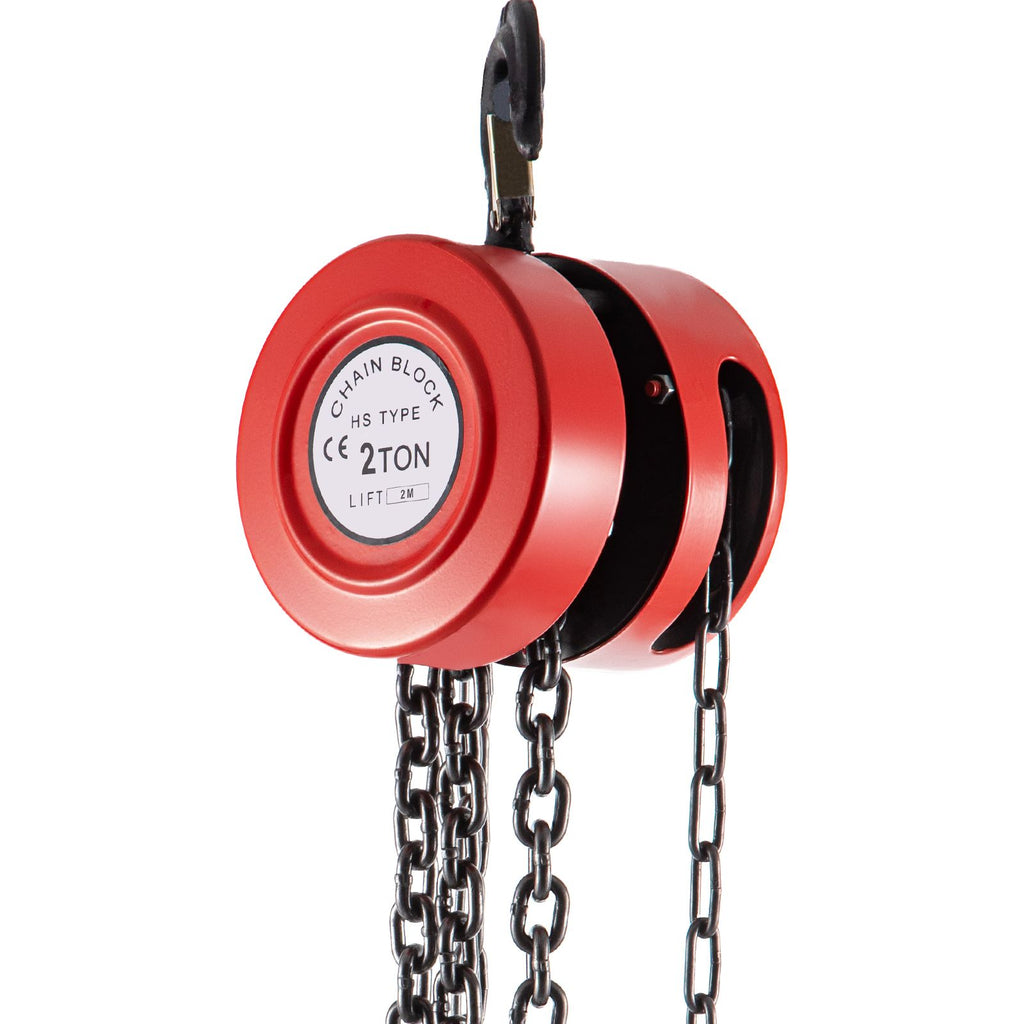 Hand Chain Hoist, 4400 lbs /2 Ton Capacity Chain Block, 7ft/2m Lift Manual Hand Chain Block, Manual Hoist with Industrial-Grade Steel Construction for Lifting Good in Transport & Workshop, Red