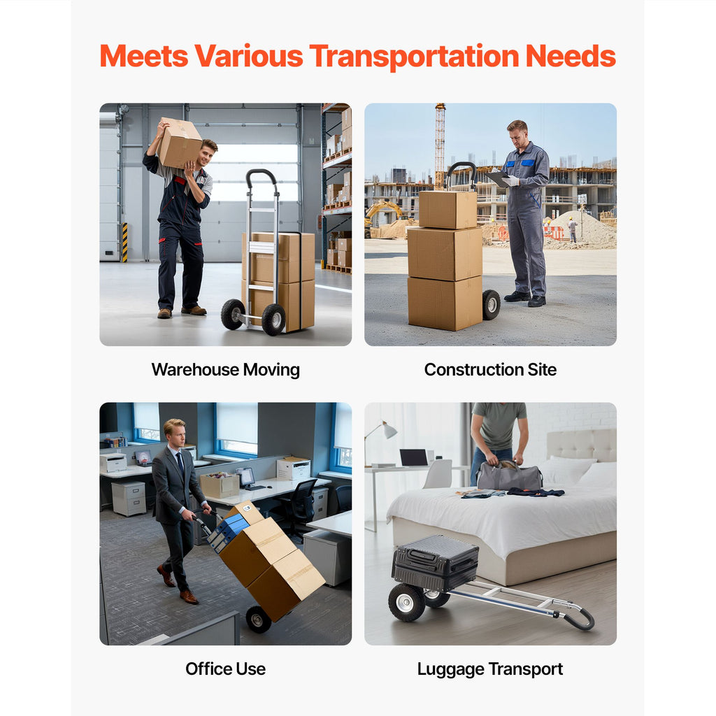 Hand Truck, 500 lbs Load Capacity, Heavy-Duty Hand Truck Dolly with Non-Slip Wheels & Handle, Aluminum Alloy Portable Trolley Dolly with Tie-down Strap for Moving Home, Office, Warehouse